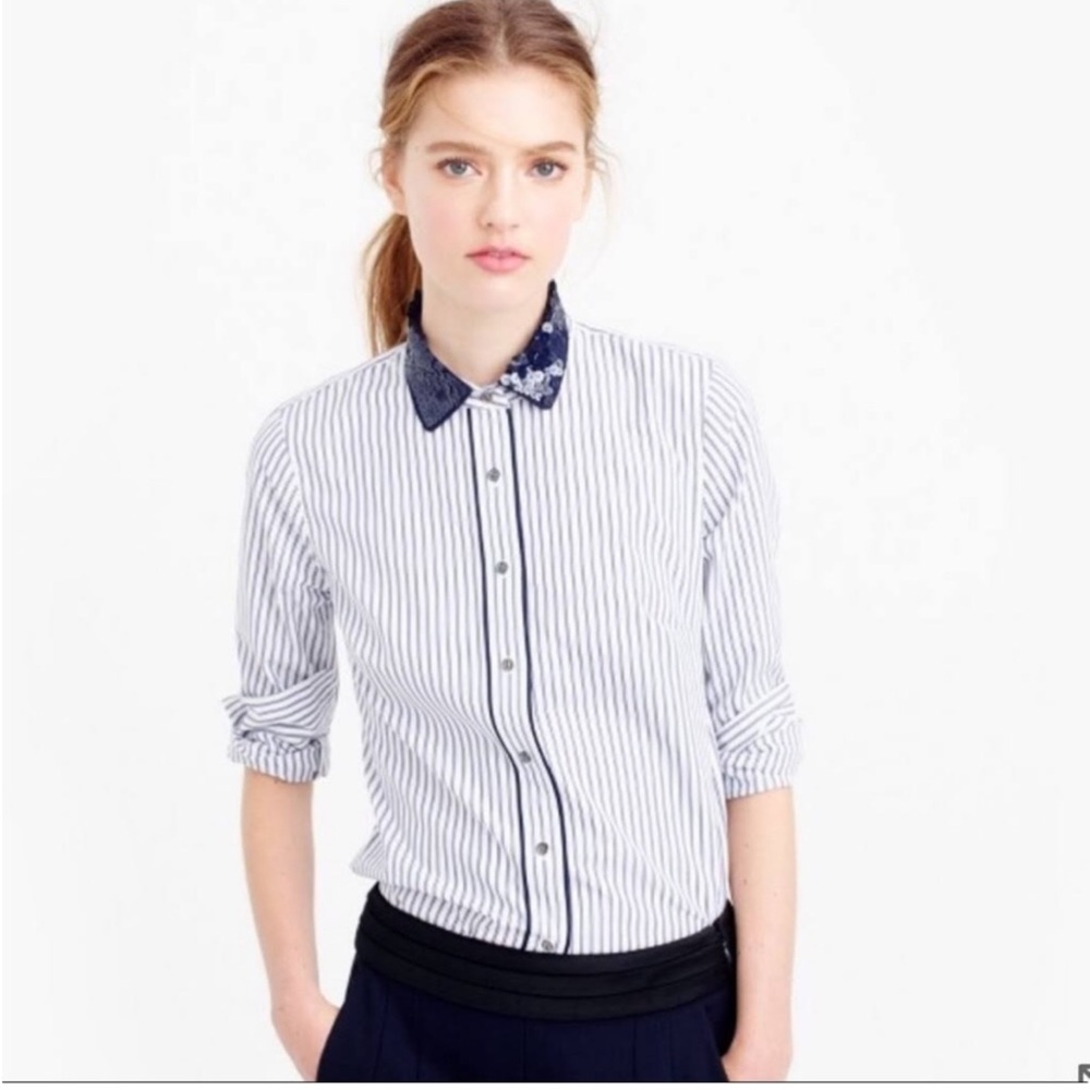 J Crew Striped Button Down With Sequin Collar - image 1